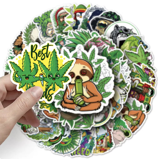 10/30/50pcs Cool Weed Stickers – Waterproof, Fun Designs, Phones, Cars, and More