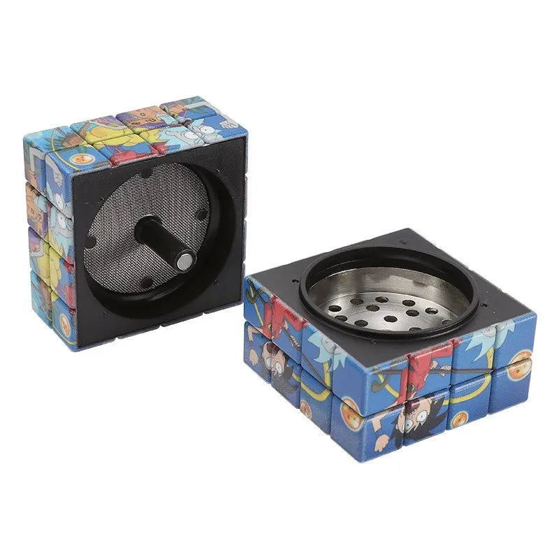 4-Layer Metal Rick and Morty Herbal Smoke Grinder Rubix Cube 58mm 