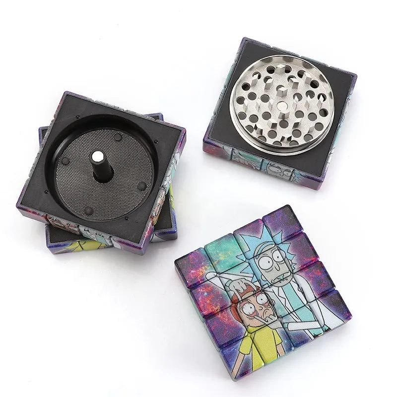 4-Layer Metal Rick and Morty Herbal Smoke Grinder Rubix Cube 58mm 