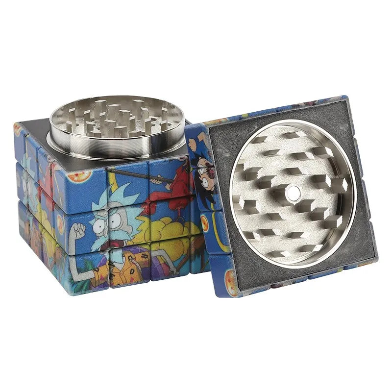 4-Layer Metal Rick and Morty Herbal Smoke Grinder Rubix Cube 58mm 